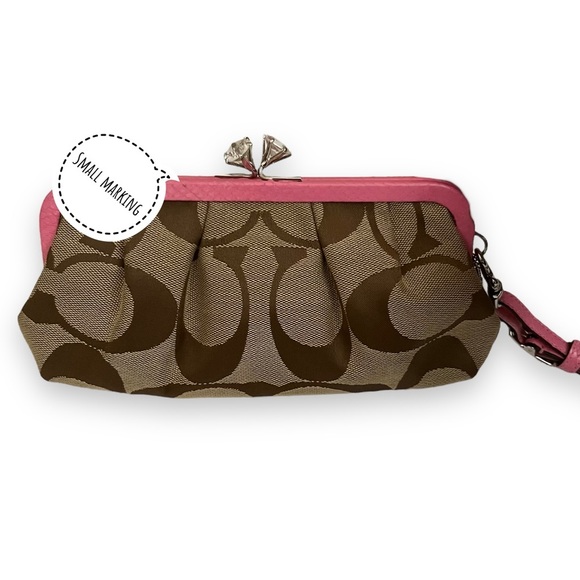 Rare Coach Limited Edition Jeweled Kisslock Wristlet Clutch Bag Hot Pink Brown - Picture 11 of 13